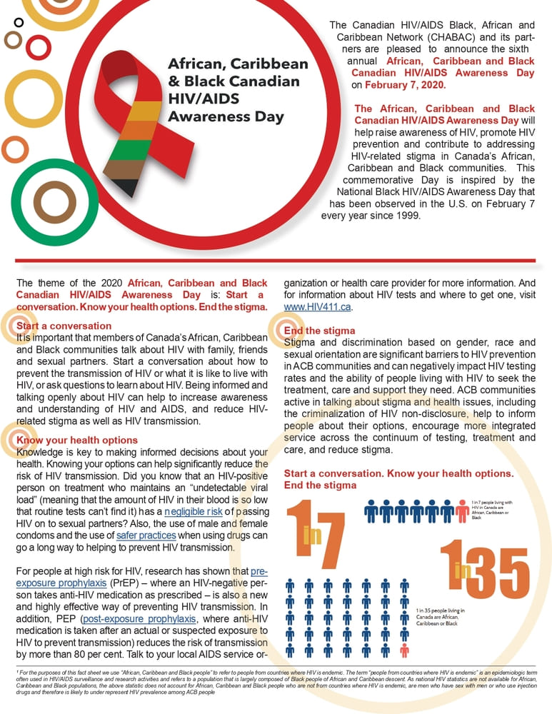 African, Caribbean and Black Canadian HIV/AIDS Awareness Day – CHABAC, 2020 Awareness Day Fact Sheet